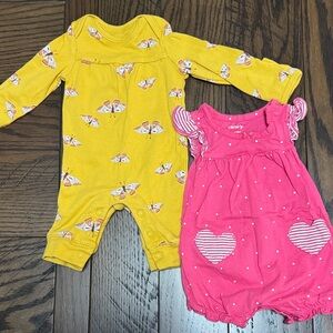 Carter's Yellow Butterfly Long-Sleeve Romper & Pink Heart Romper Set